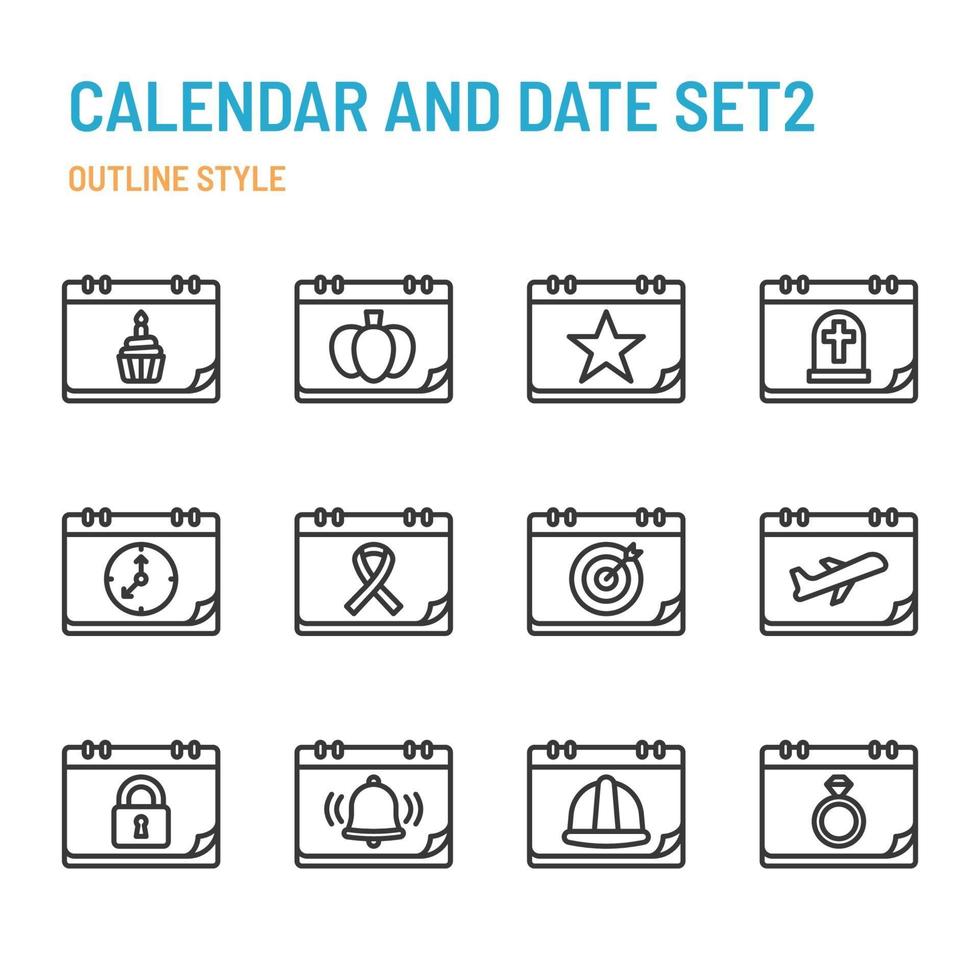 Calendar and Date in outline icon and symbol set vector