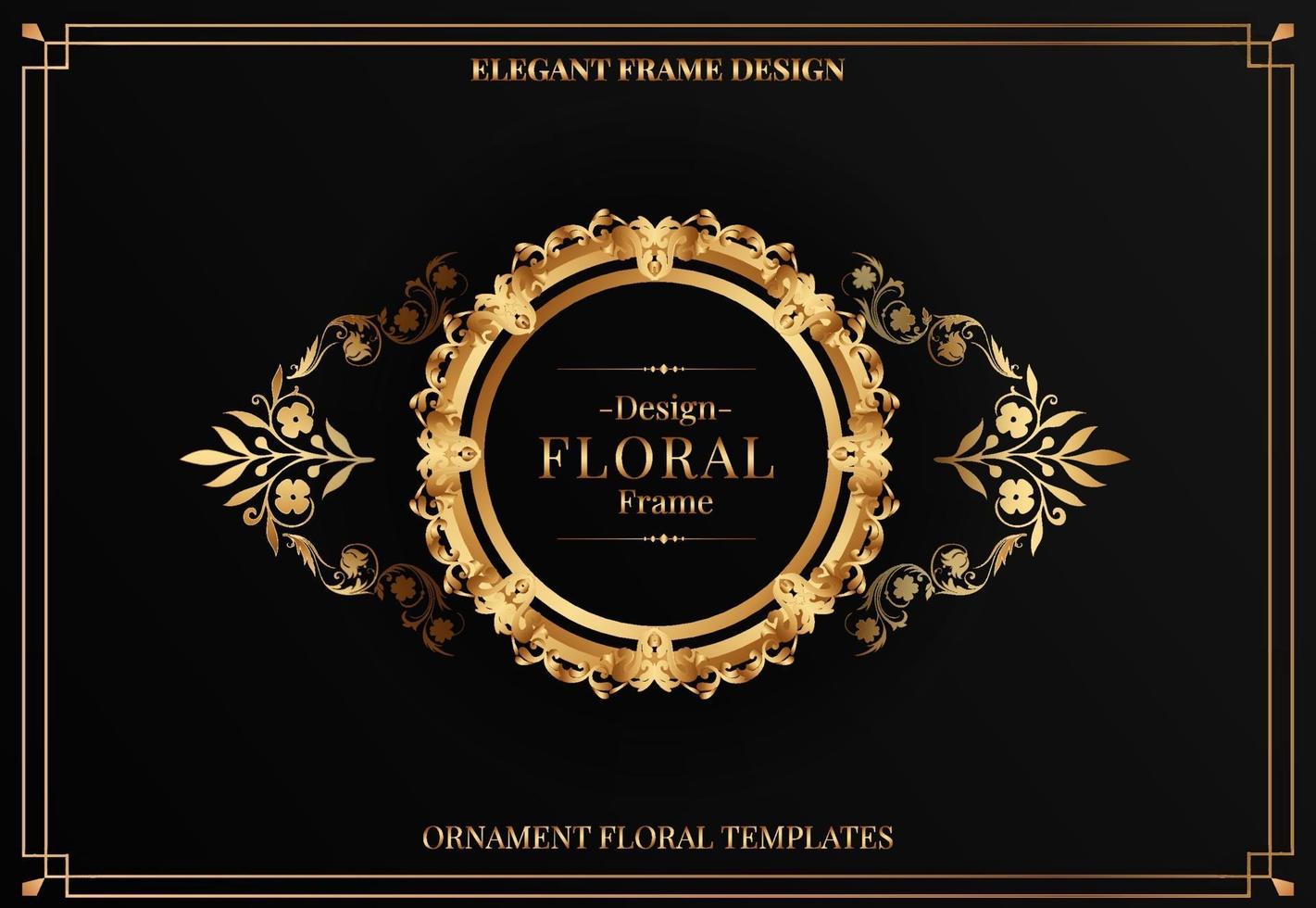 elegant golden rounded frame with floral ornament vector