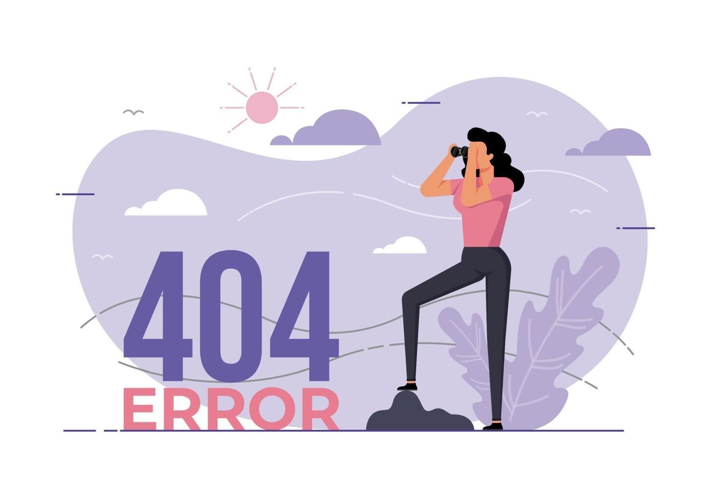 mujer mirando a través de binoculares. error 404 vector