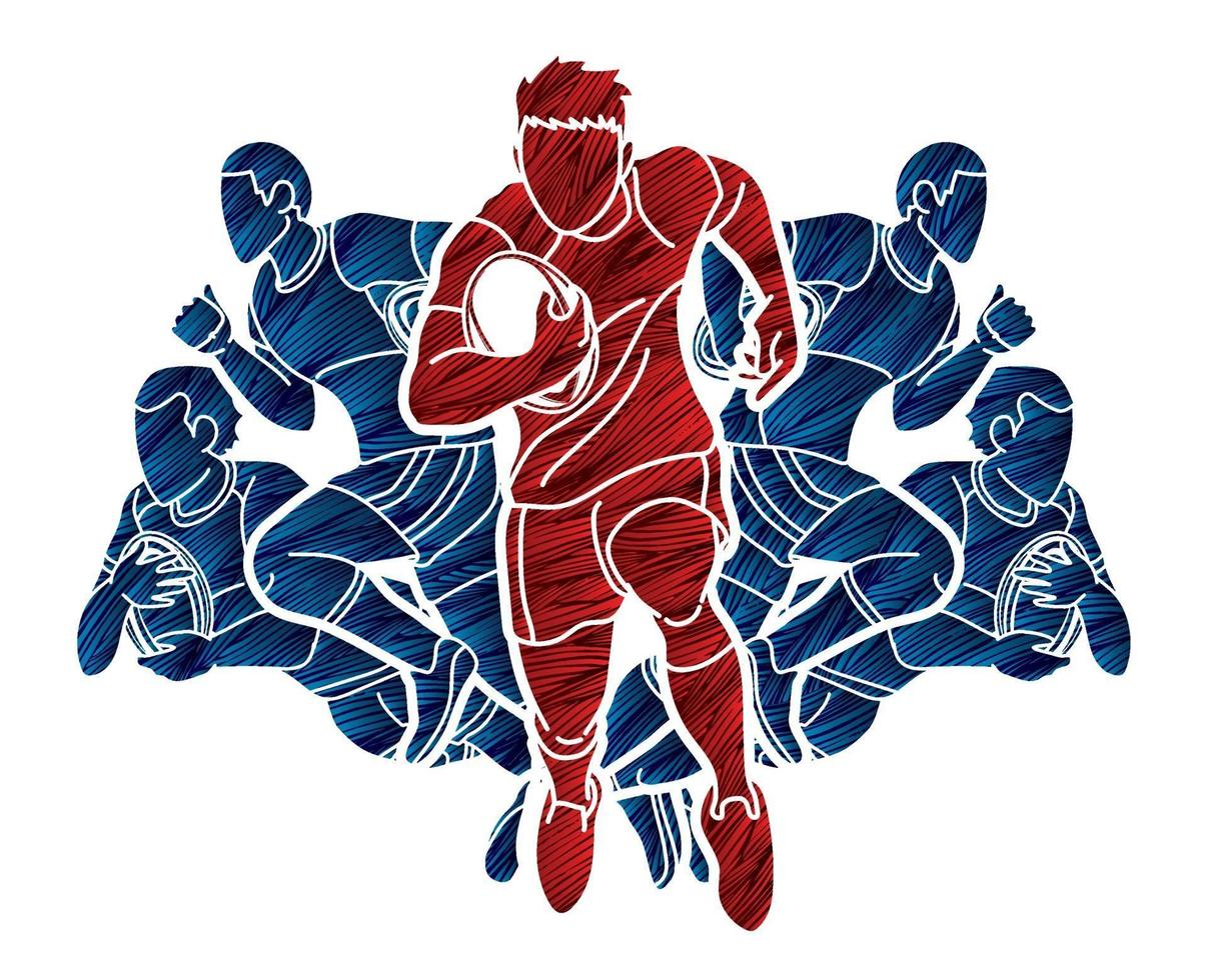 Grupo de jugadores de rugby diseñado con pincel grunge vector