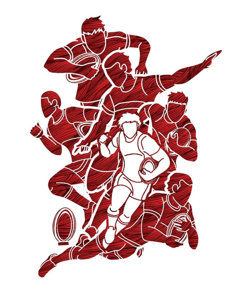 Rugby Players Action Designed Using Grunge Brush vector