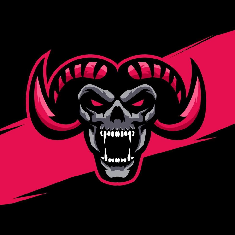 Red horn skull mascot vector