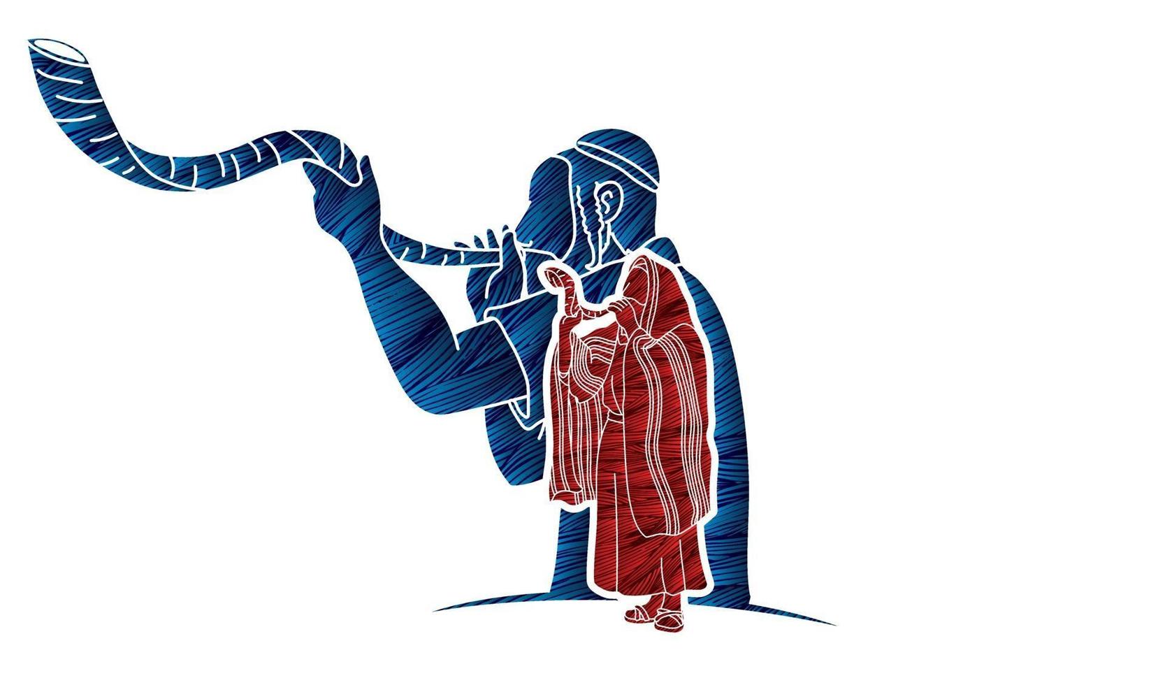 Jewish People Blowing The Shofar Silhouette vector