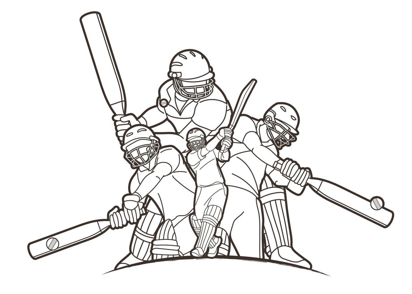 Cricket Players Action Outline vector