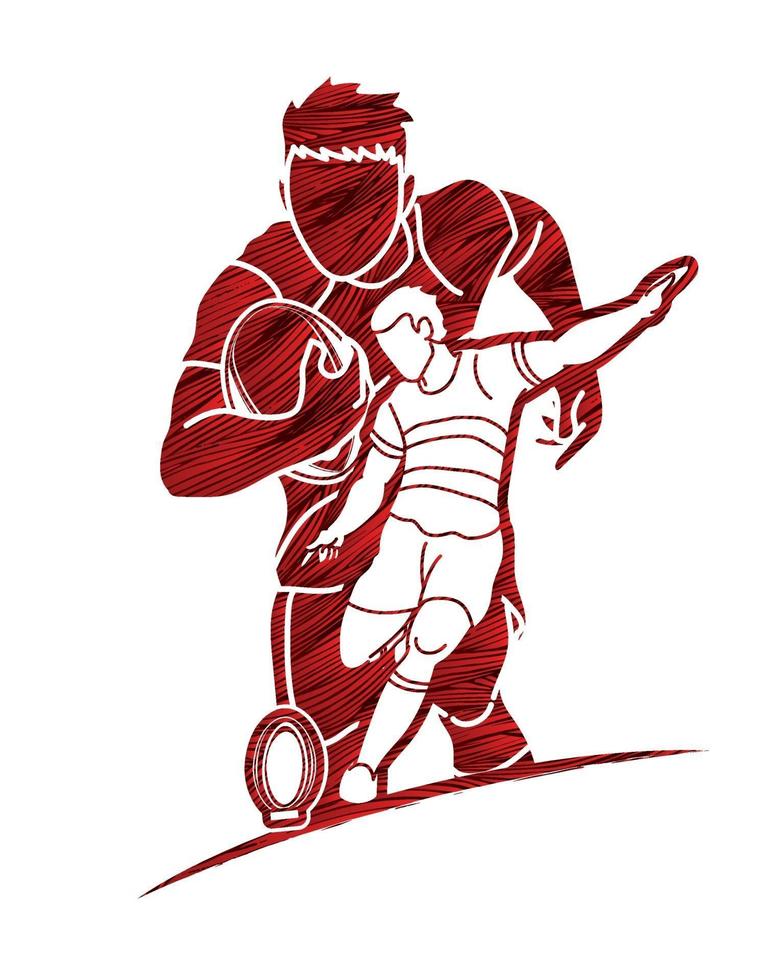 Rugby Players Run and Kick Action Poses vector