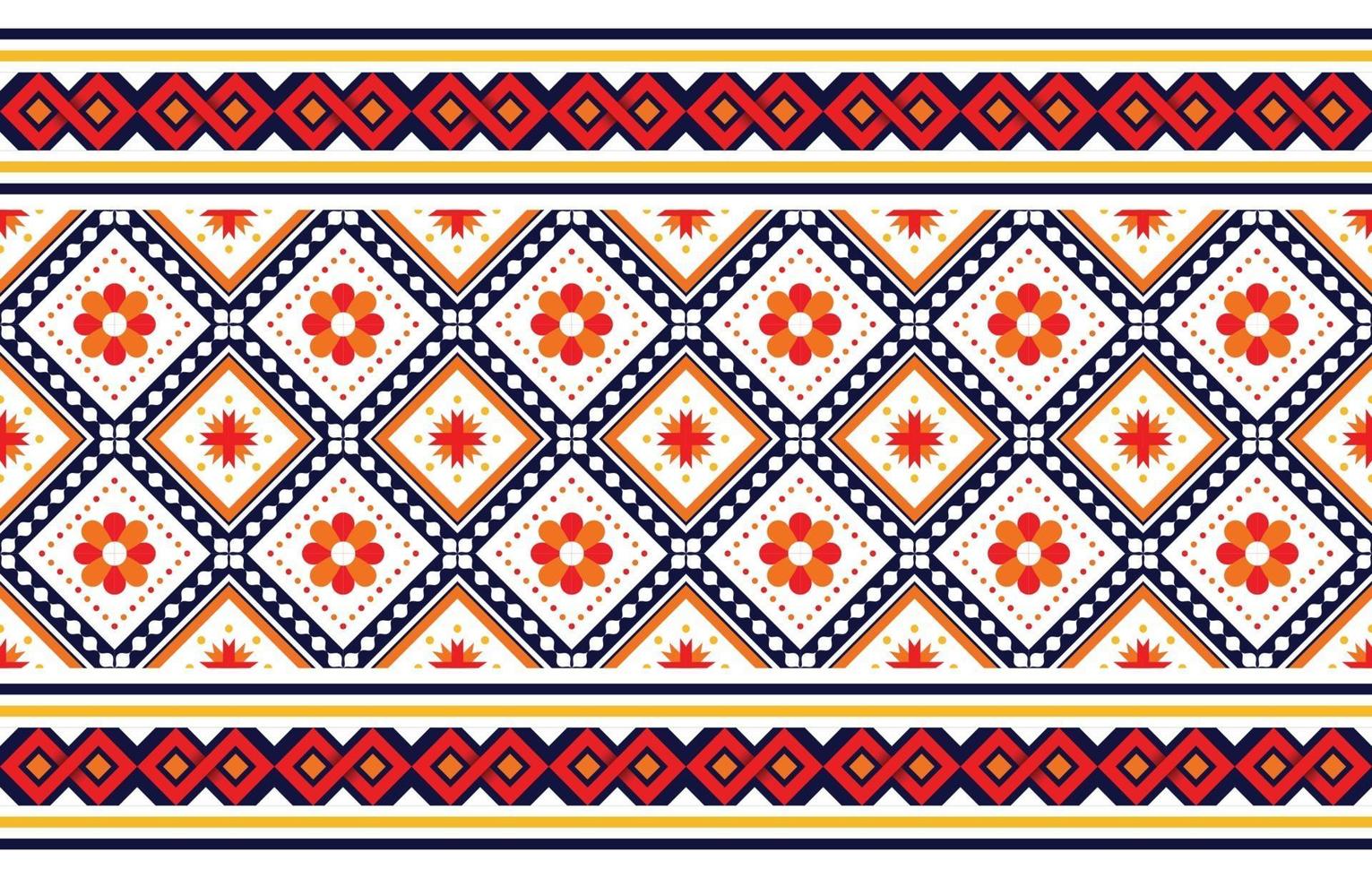 Ethnic boho pattern with flowers in bright colors. Design for carpet, wallpaper, clothing, wrapping, batik, fabric, Vector illustration embroidery style in Ethnic themes.
