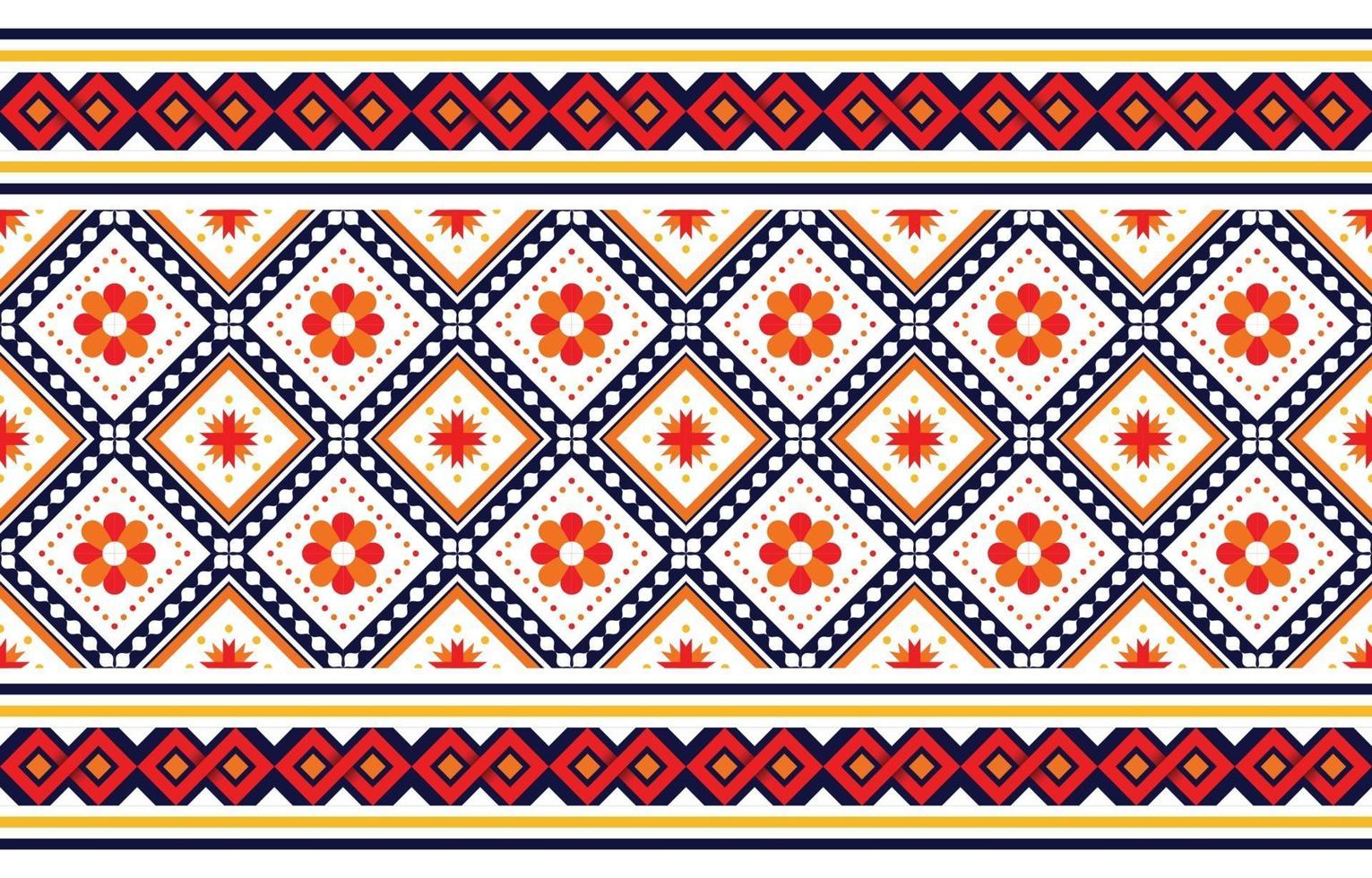 Ethnic boho pattern with flowers in bright colors. Design for carpet, wallpaper, clothing, wrapping, batik, fabric, Vector illustration embroidery style in Ethnic themes.