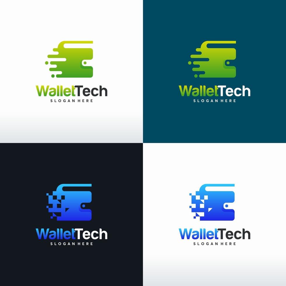 Set of Wallet Tech logo designs concept vector, Digital Wallet logo template symbol vector