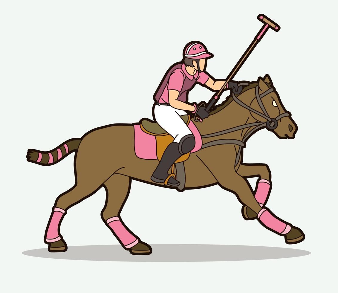 pose de acción de caballo y jugador de polo vector