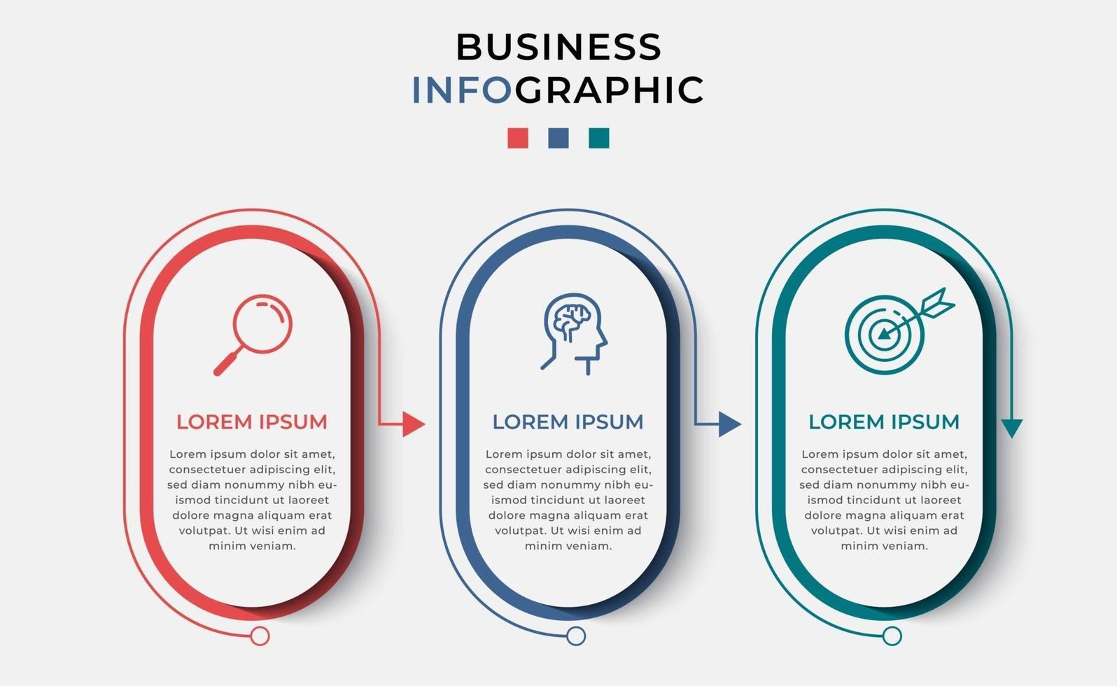 Minimal Business Infographics template. Timeline with 3 steps, options and marketing icons vector
