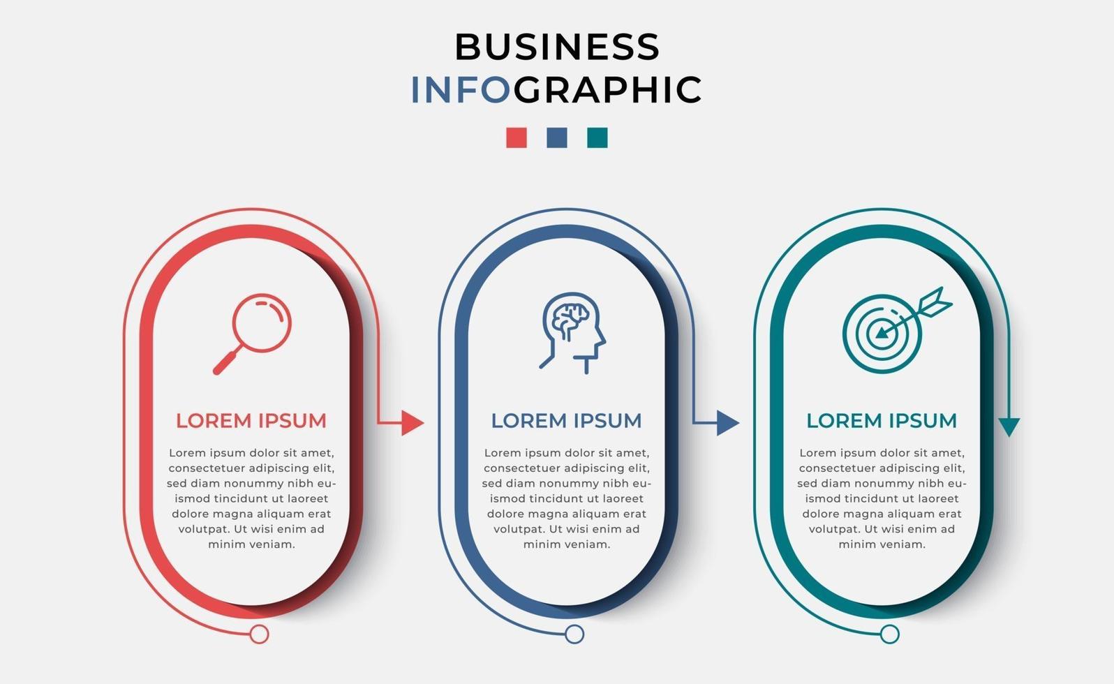 Plantilla mínima de infografías de negocios. línea de tiempo con 3 pasos, opciones e iconos de marketing vector