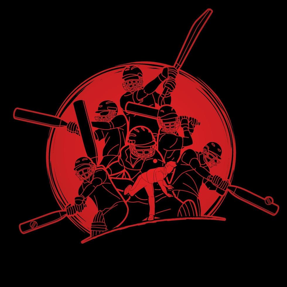 Group of Cricket Players Action Poses vector