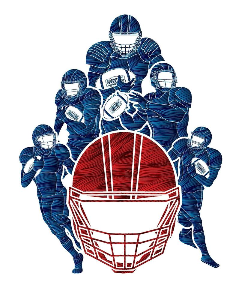 Group of American Football Players in Action Poses vector