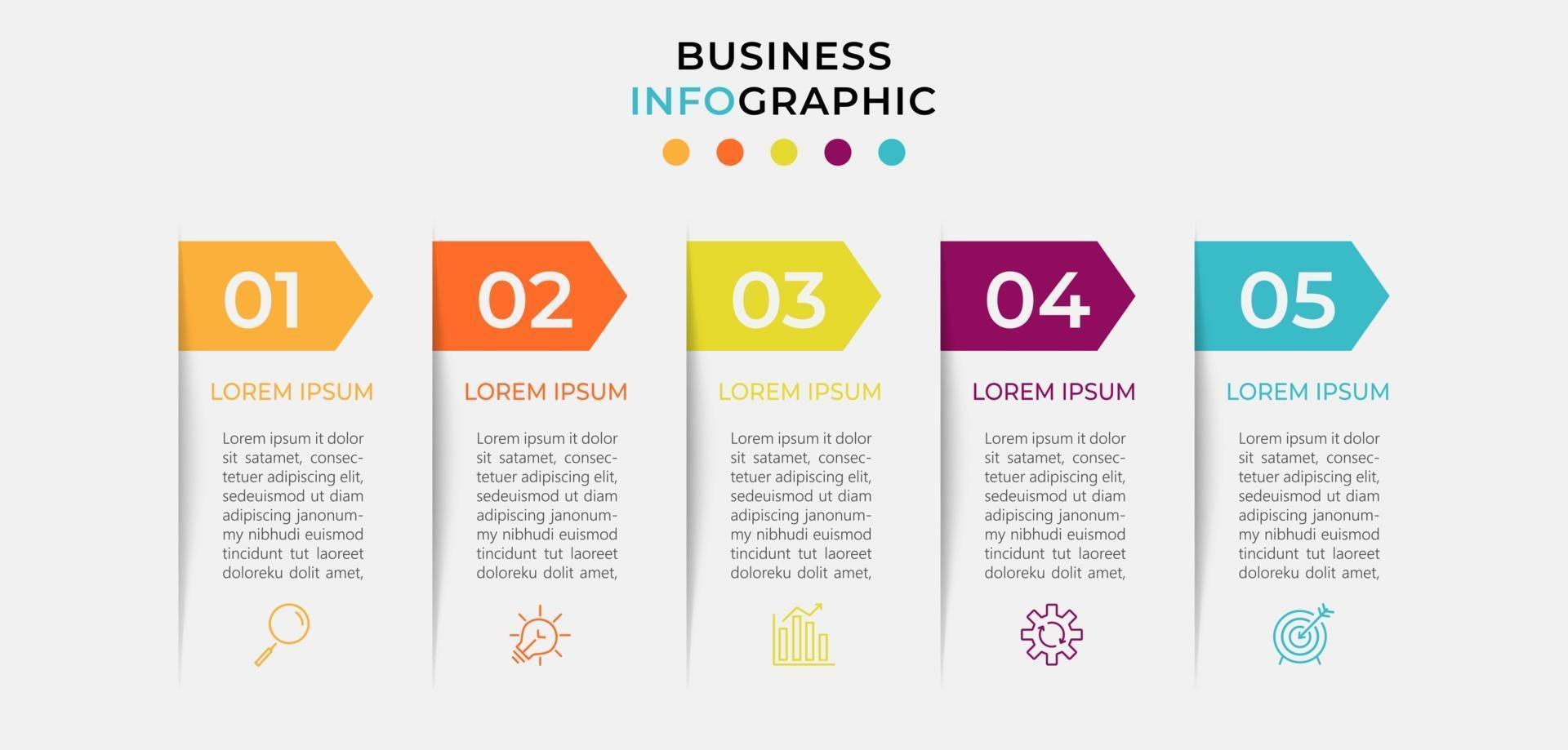 vector de plantilla de diseño de infografía empresarial con iconos y 5 cinco opciones o pasos