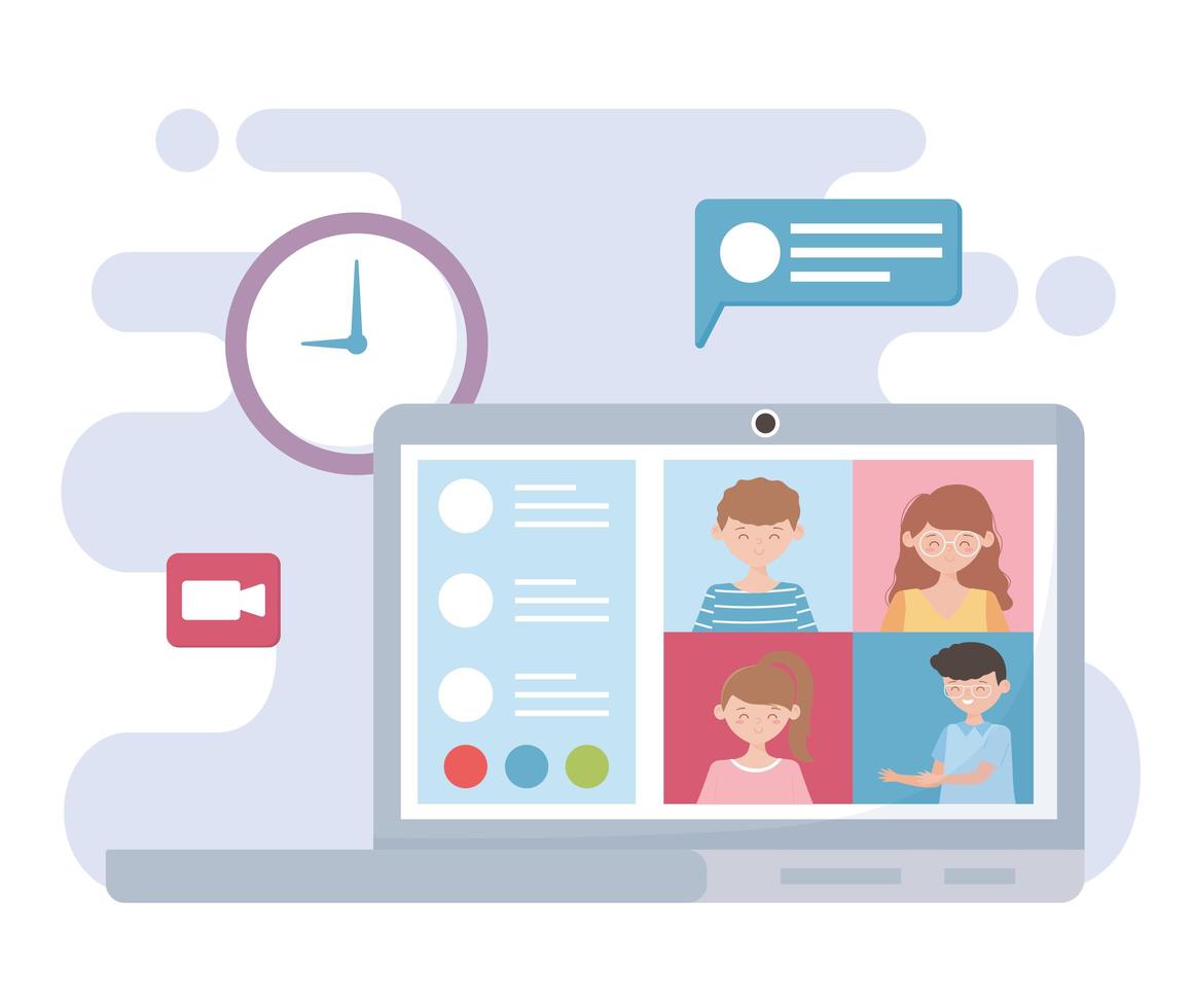 Online meeting concept with laptop vector