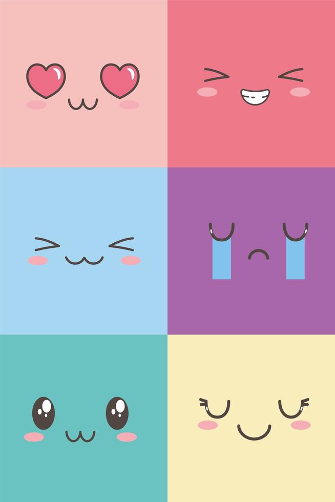 kawaii different faces expressions vector