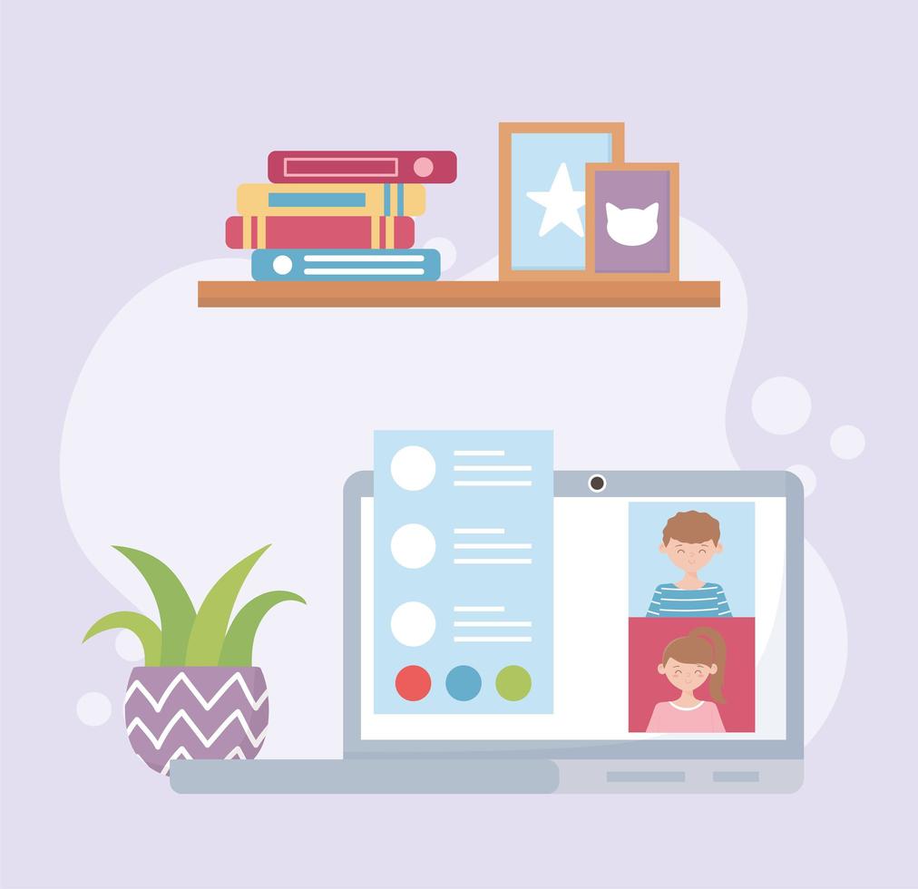 Online meeting concept with laptop vector