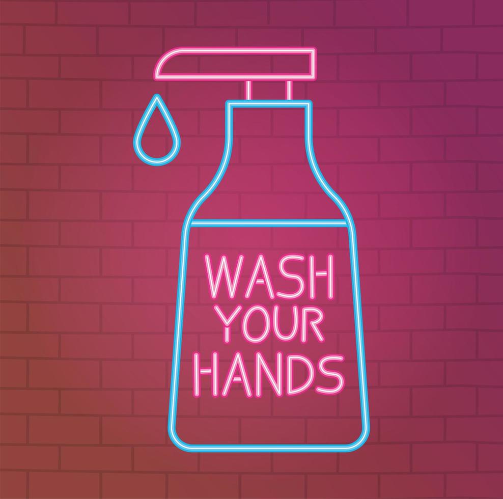 Neon light with coronavirus prevention icon vector
