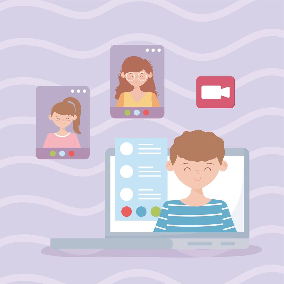 Online meeting concept with man on the laptop vector
