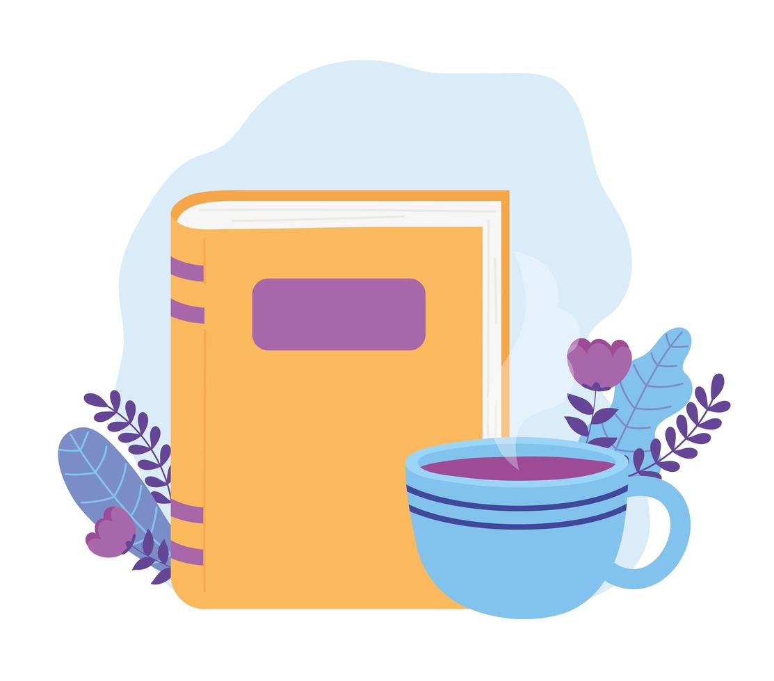 book with coffee cup, coffee break time vector