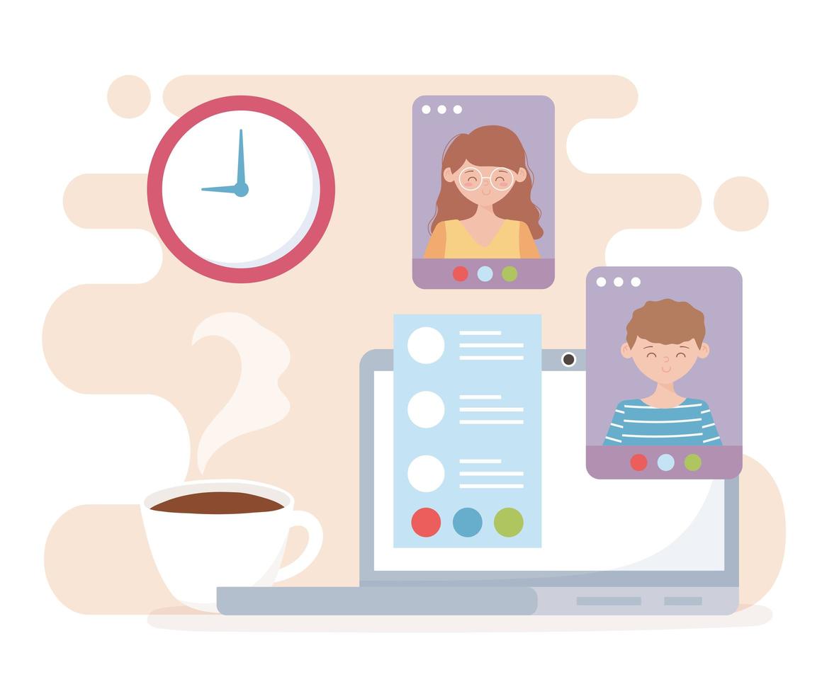 Online meeting concept with laptop vector