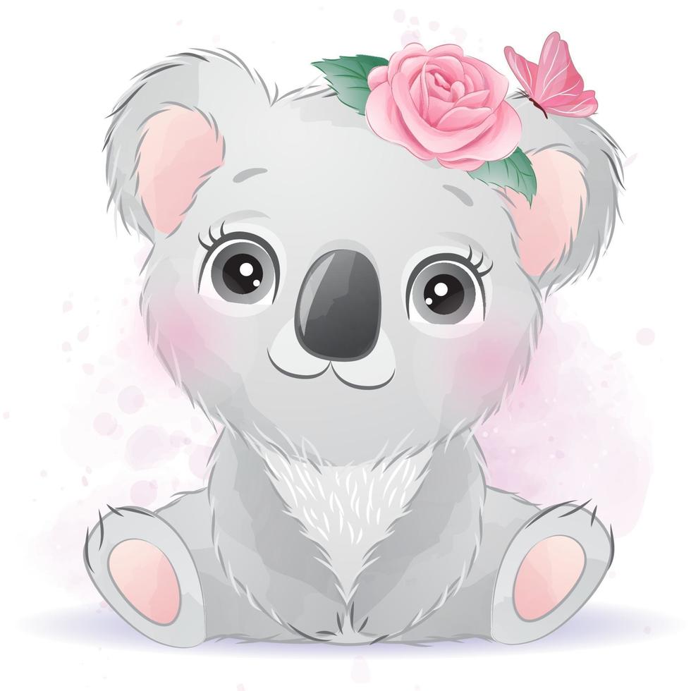 lindo osito koala con ilustración acuarela vector