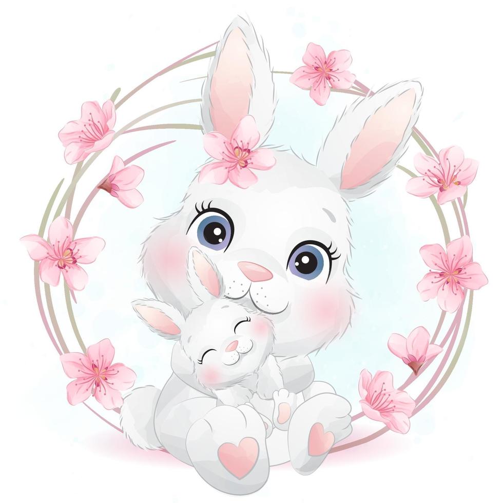 Cute little bunny with watercolor illustration vector
