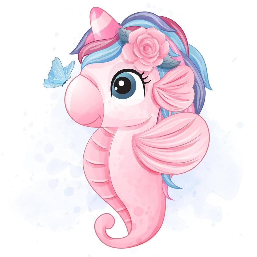 Cute little seahorse illustration vector