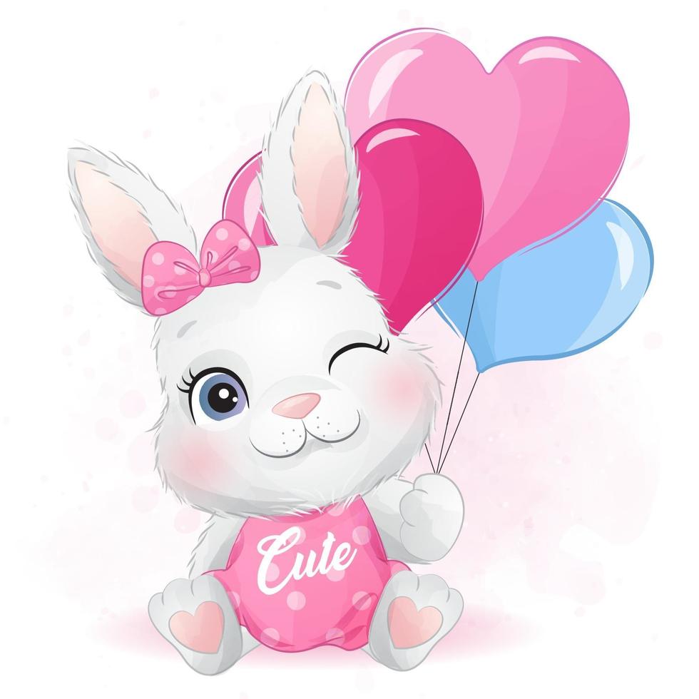 Cute little bunny with watercolor illustration vector