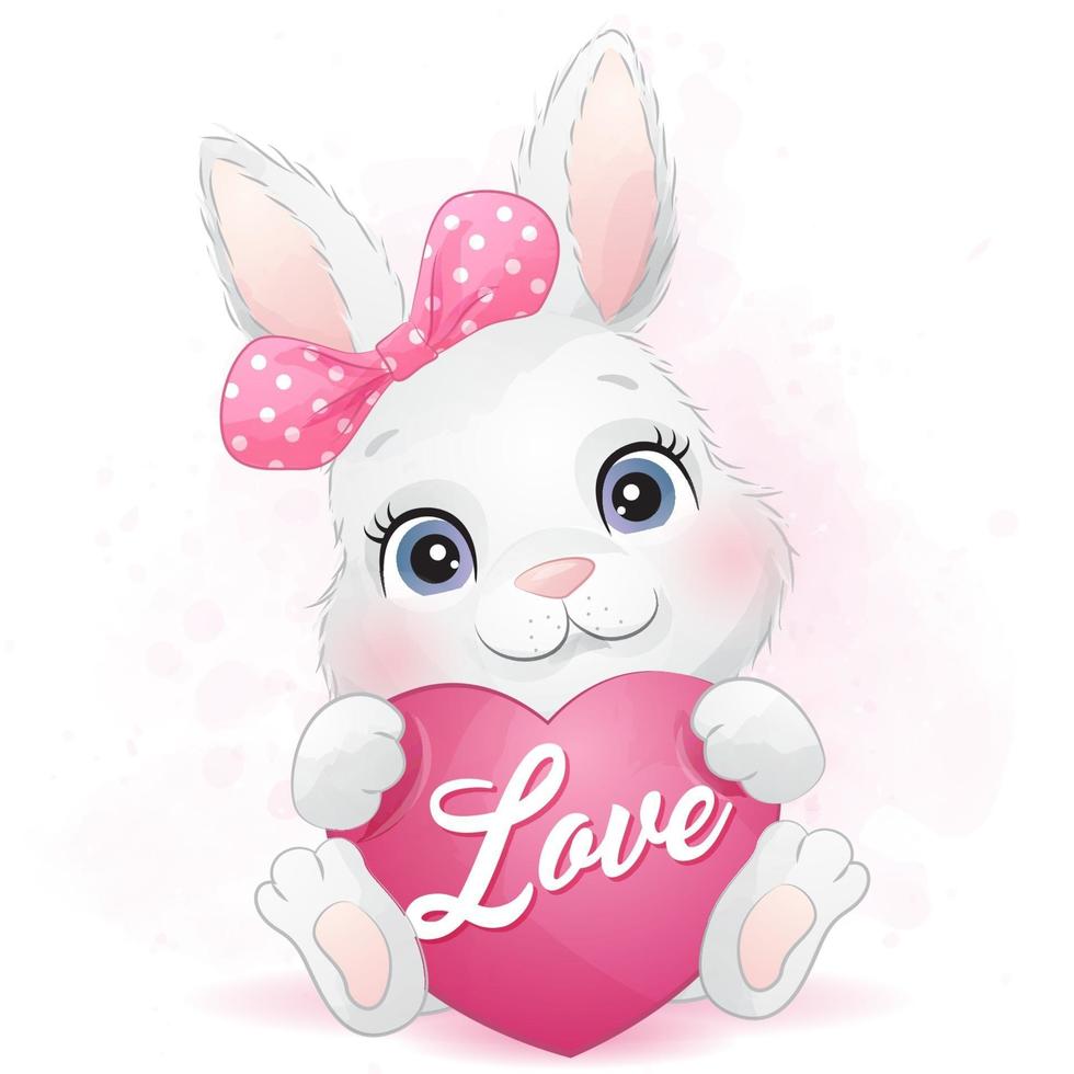 Cute little bunny with watercolor illustration vector