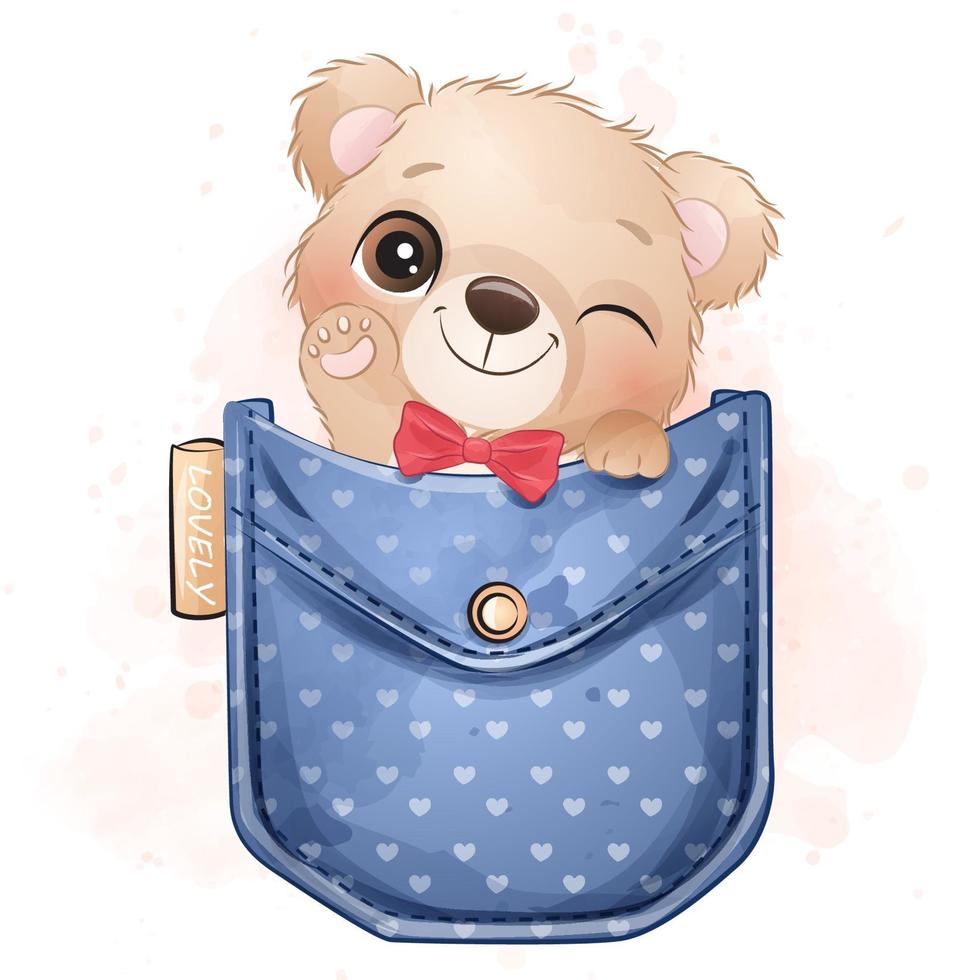 Cute little bear sitting inside pocket illustration vector