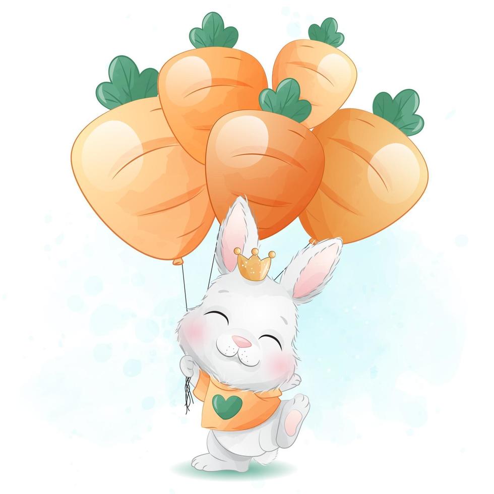 lindo conejito sosteniendo una ilustración de globo de zanahoria vector