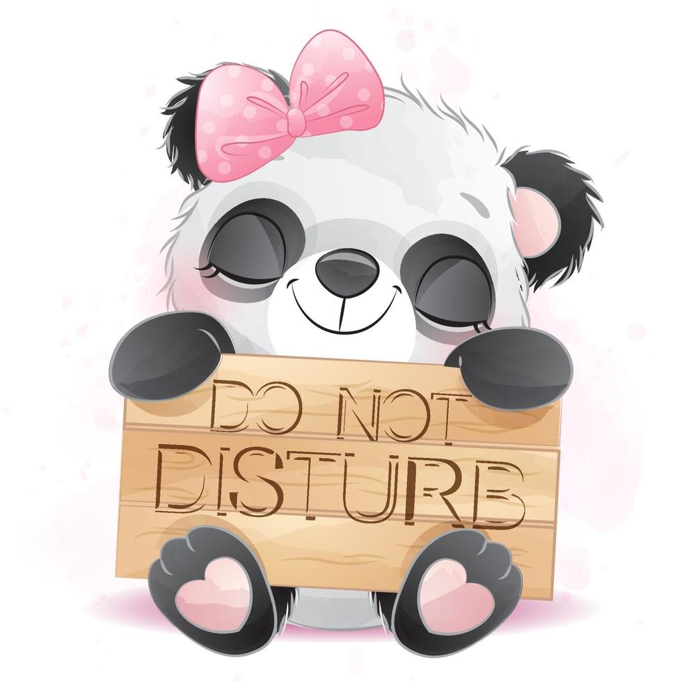 Cute little panda with watercolor illustration vector