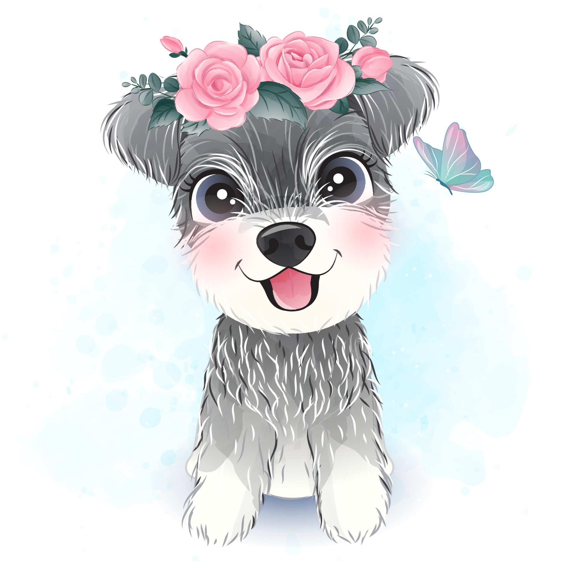 Cute Little Schnauzer With Floral Illustration 2063822 Vector Art At Vecteezy