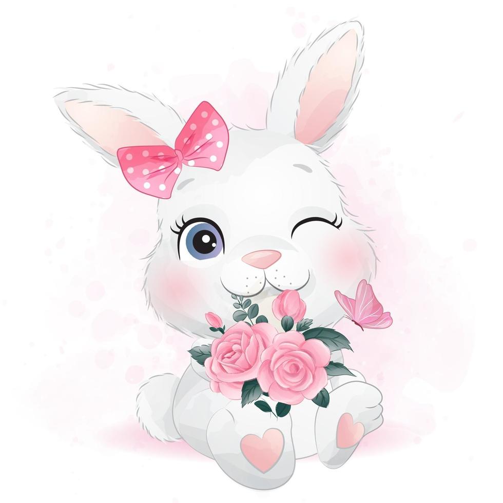 Cute little bunny with watercolor illustration vector