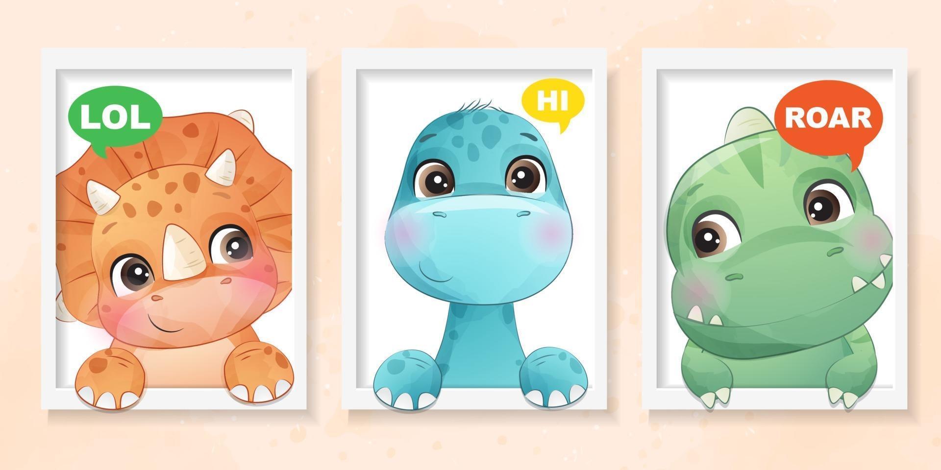 Cute little dinosaur with watercolor effect illustration vector