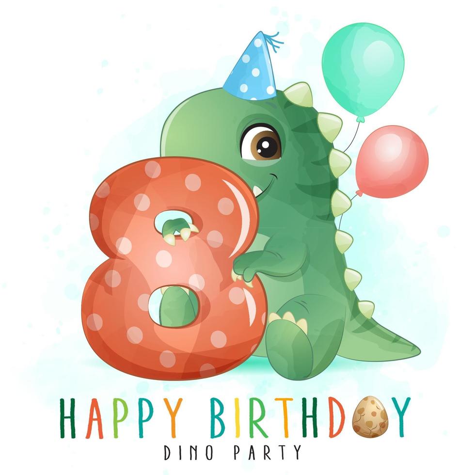 linda fiesta de cumpleaños de dinosaurio con ilustración de numeración vector