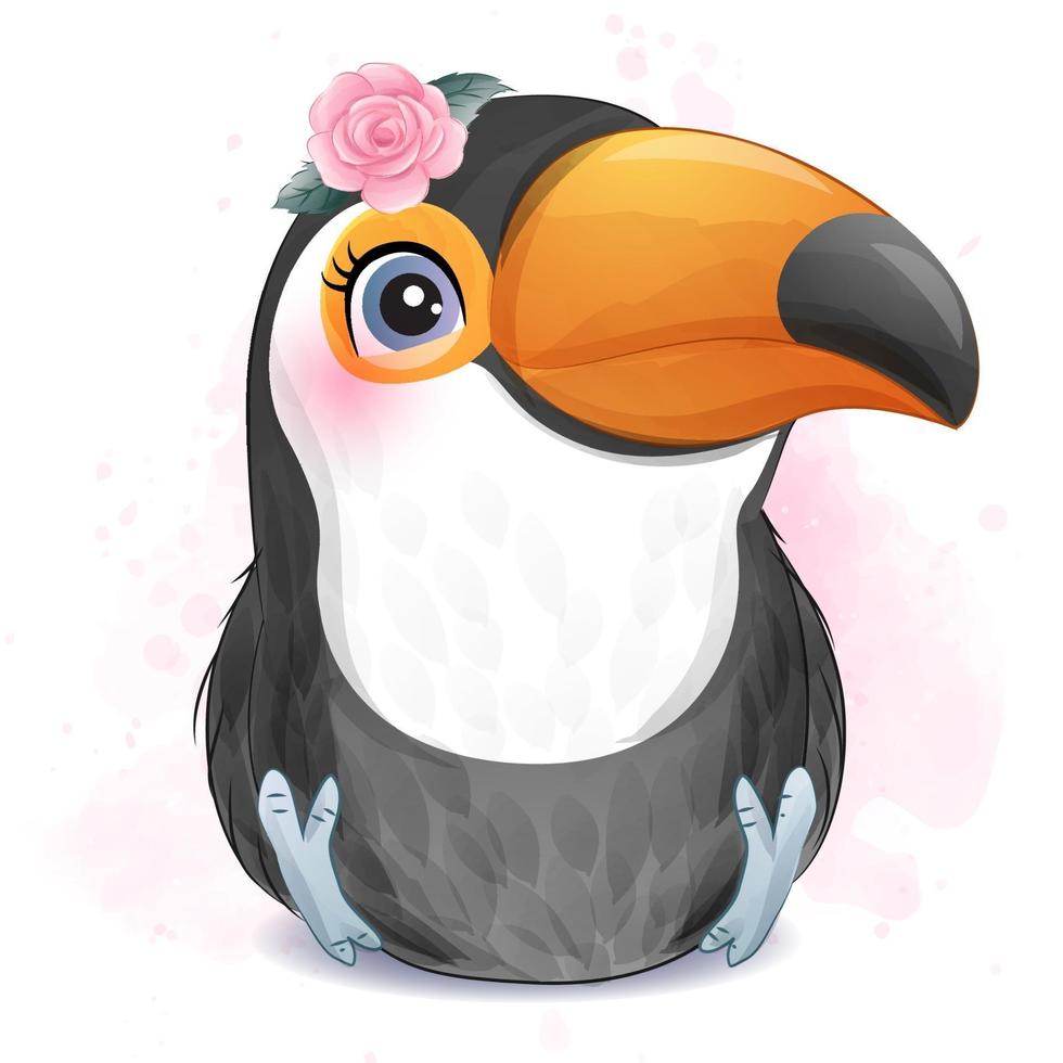 lindo pajarito de amor con ilustración acuarela vector