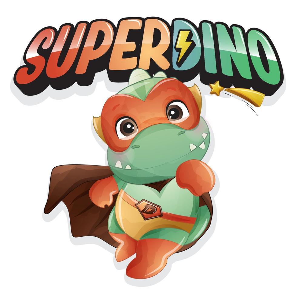 Cute super dinosaur with watercolor illustration vector