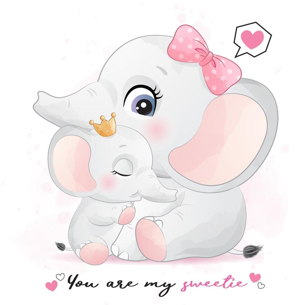 Cute elephant mother and baby illustration vector