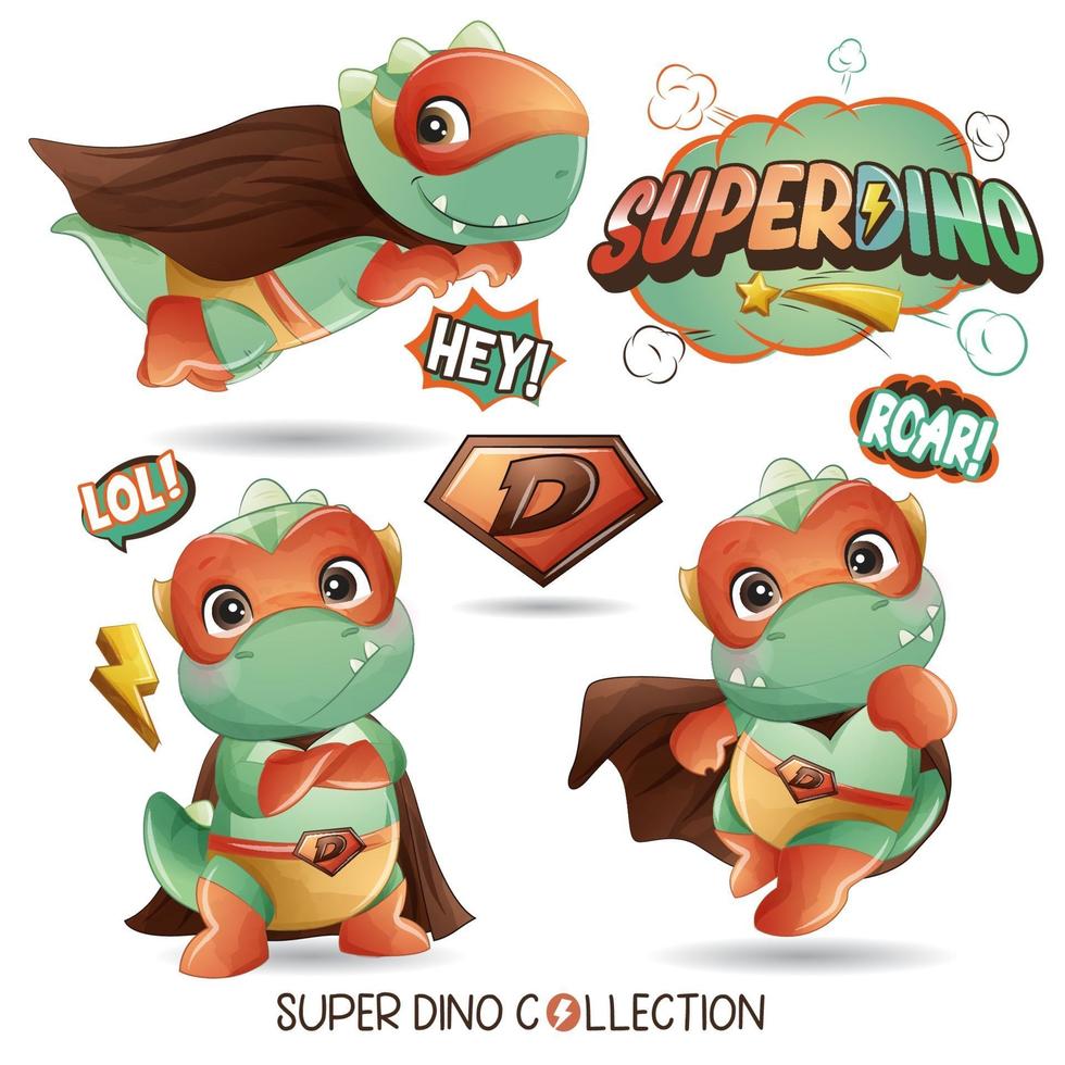 lindo super dinosaurio con ilustración de acuarela vector