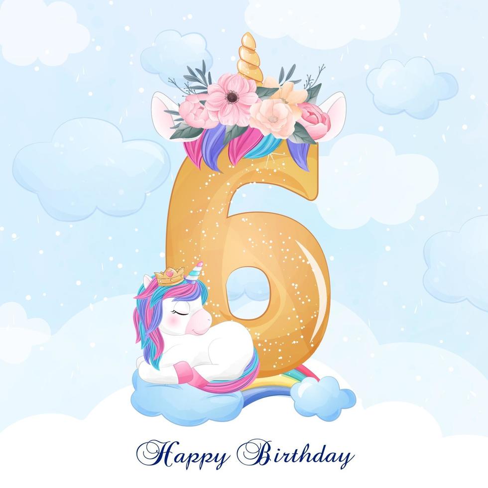 lindo unicornio doodle con ilustración de numeración vector