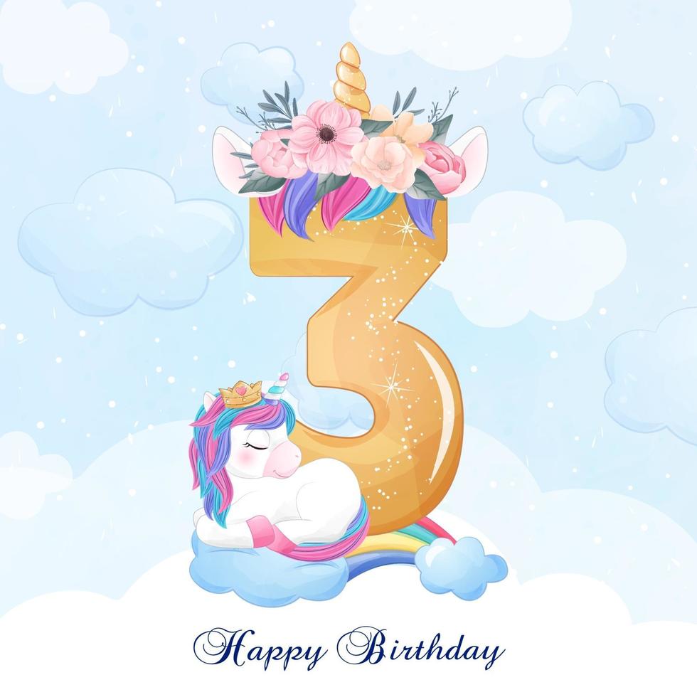 Cute doodle unicorn with numbering illustration vector