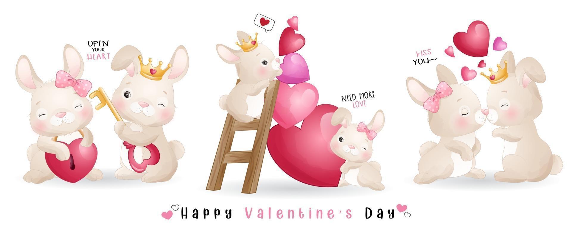 Cute doodle bunny for valentines day collection vector