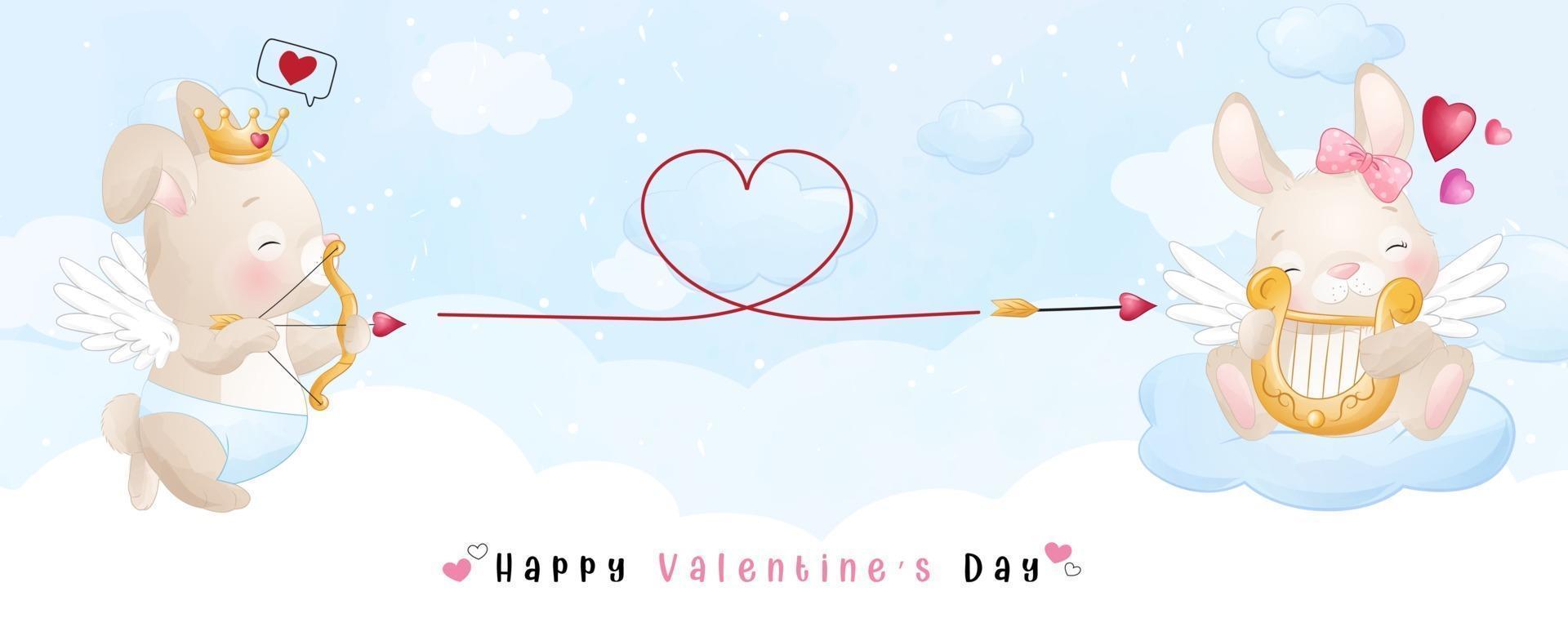 Cute doodle bunny for valentines day collection vector