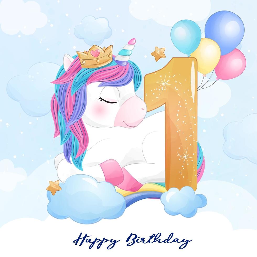 Cute doodle unicorn with numbering illustration vector