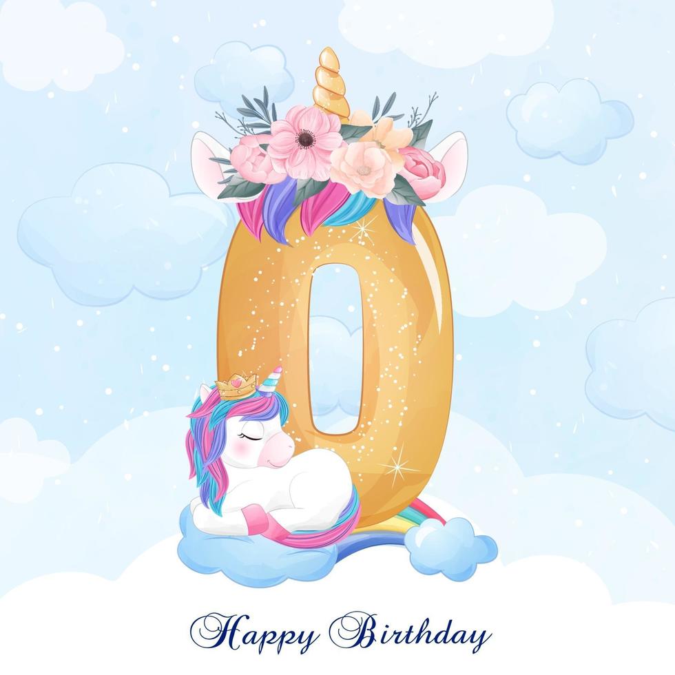 Cute doodle unicorn with numbering illustration vector