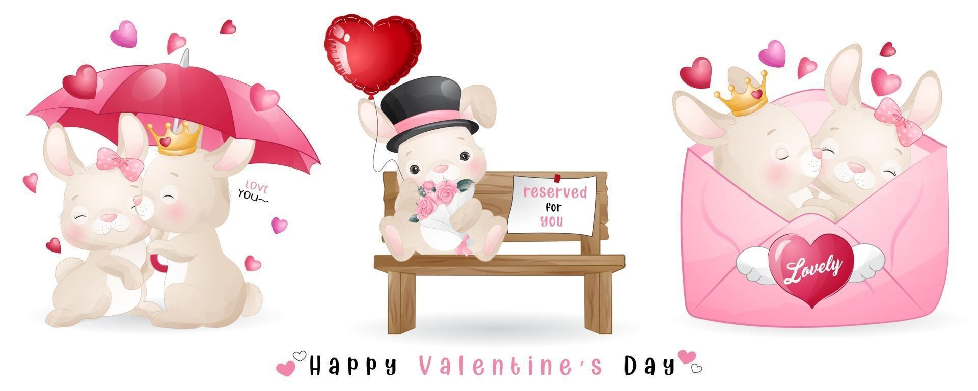 Cute doodle bunny for valentines day collection vector