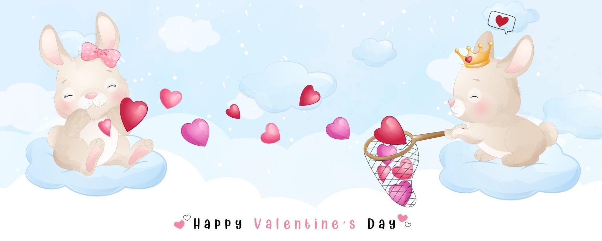 Cute doodle bunny for valentines day collection vector