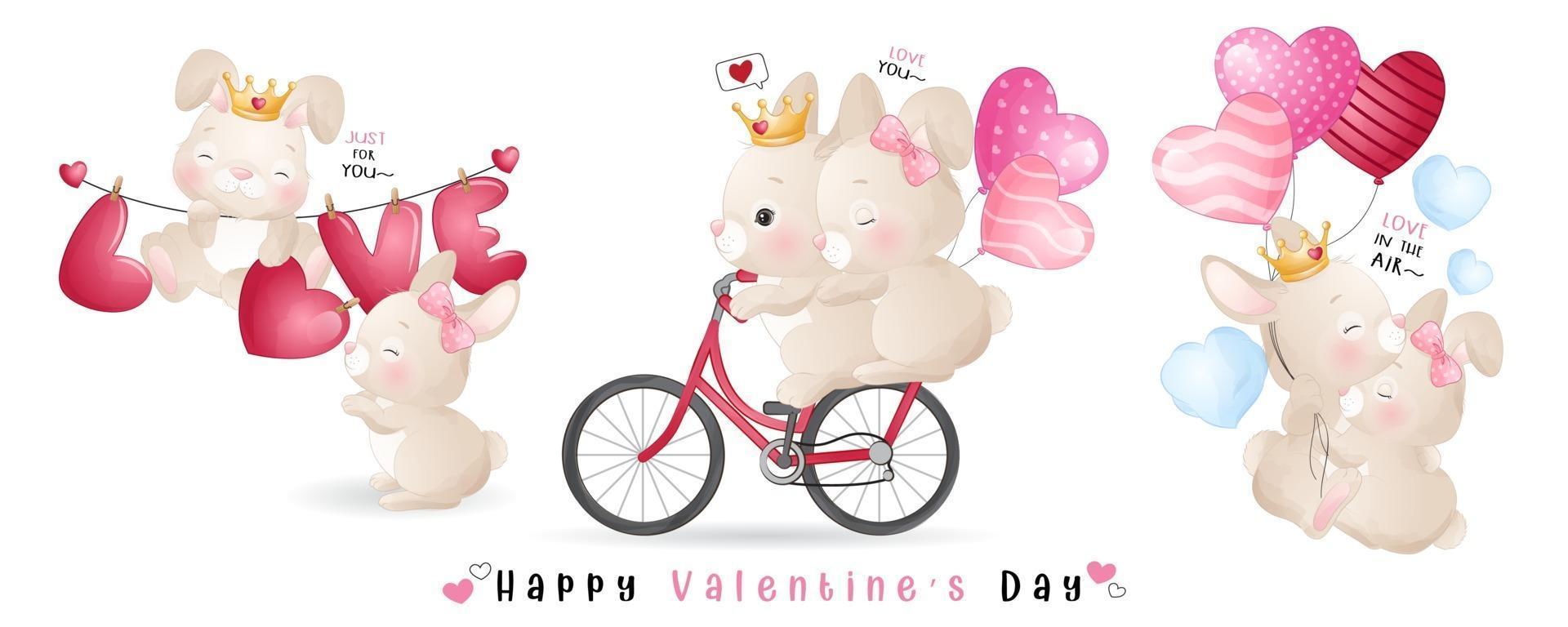 Cute doodle bunny for valentines day collection vector